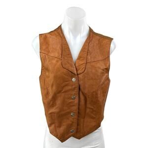 Wilsons Tan Brown 100% Leather Sleeveless Cowgirl Button Up Vest Jacket Size M